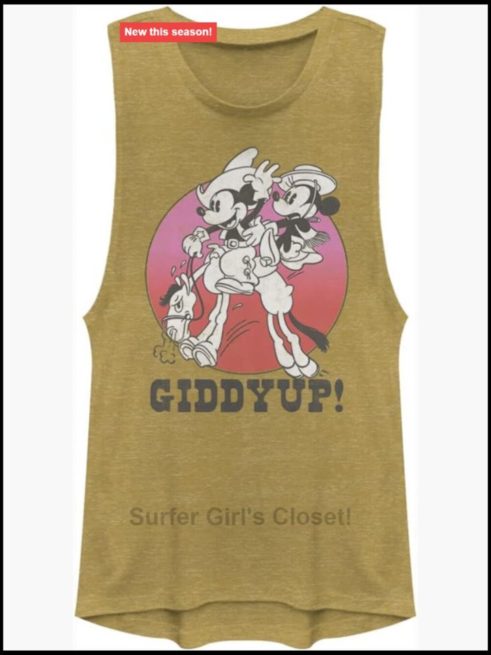 Mickey and Minnie Giddyup Circle Portrait Juniors Muscle Tank Top